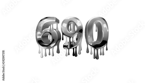 silver dripping number 690 with white background