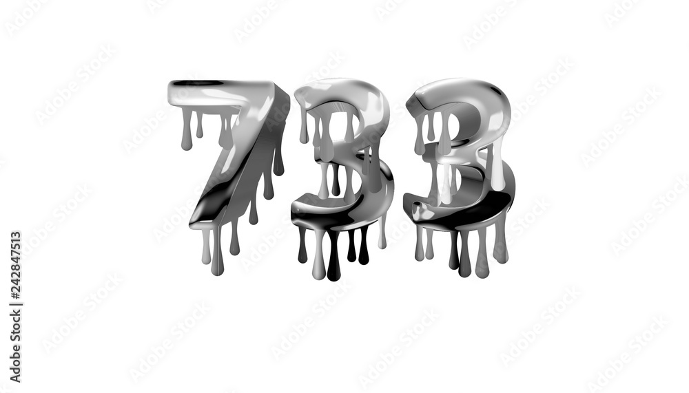 silver dripping number 733 with white background