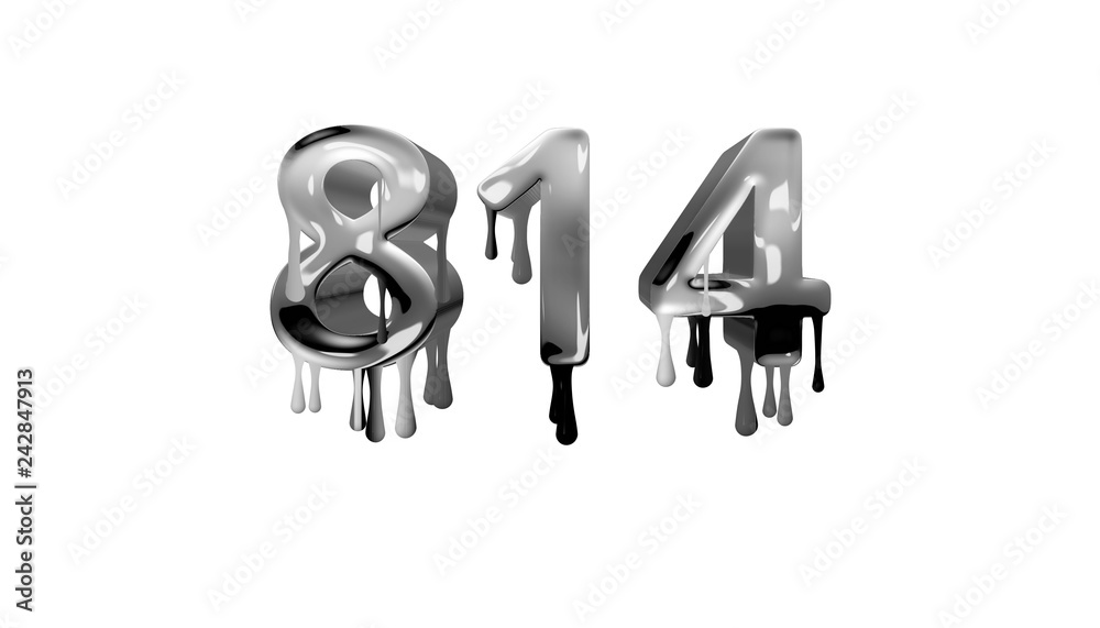 silver dripping number 814 with white background silver dripping number 814 with white background