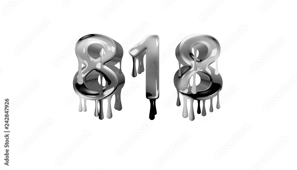Obraz premium silver dripping number 818 with white background