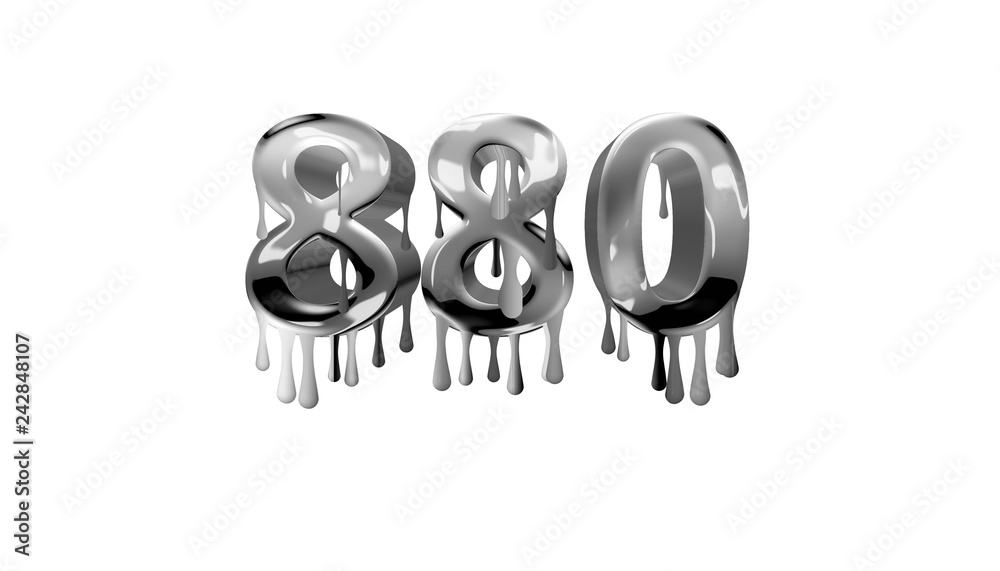 Obraz premium silver dripping number 880 with white background
