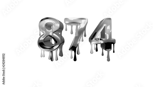 silver dripping number 874 with white background