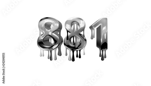 silver dripping number 881 with white background