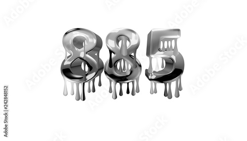 silver dripping number 885 with white background