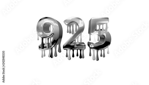 silver dripping number 925 with white background