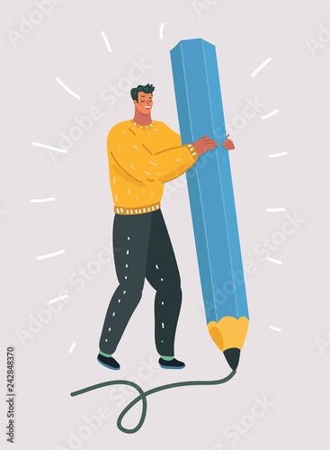 Man holding a large pencil. Artist , writing tool.