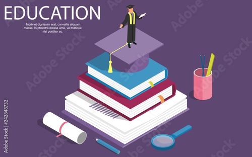 Books step education isometric concept. Vector illustration. can be used for workflow layout, banner, diagram, number options, step up options, web design. - Vector