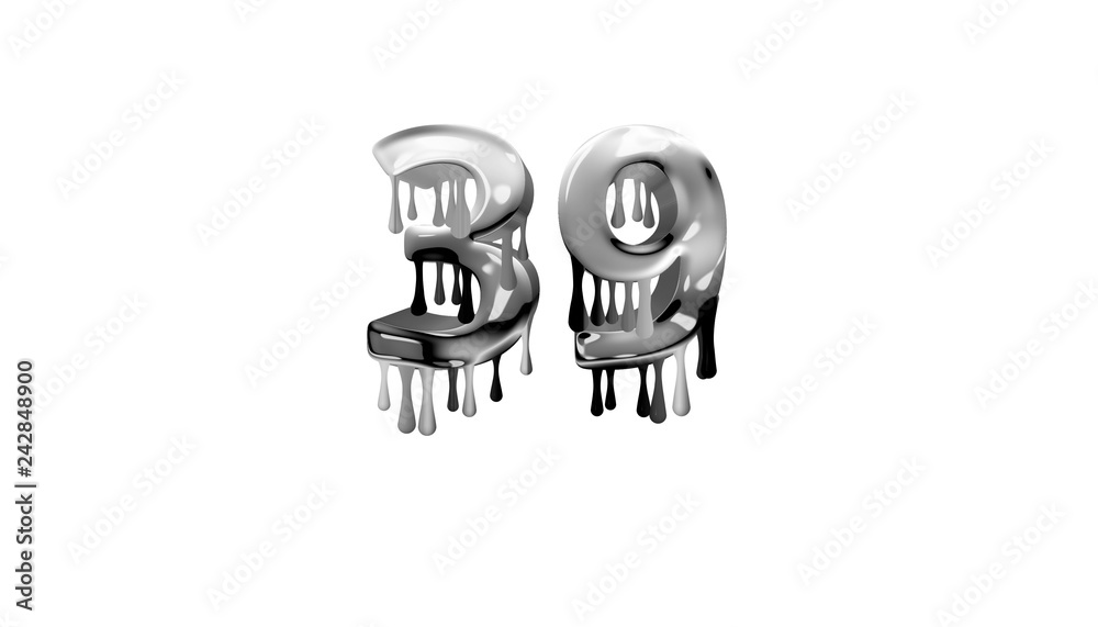 silver dripping number 39 with white background silver dripping number 39 with white background