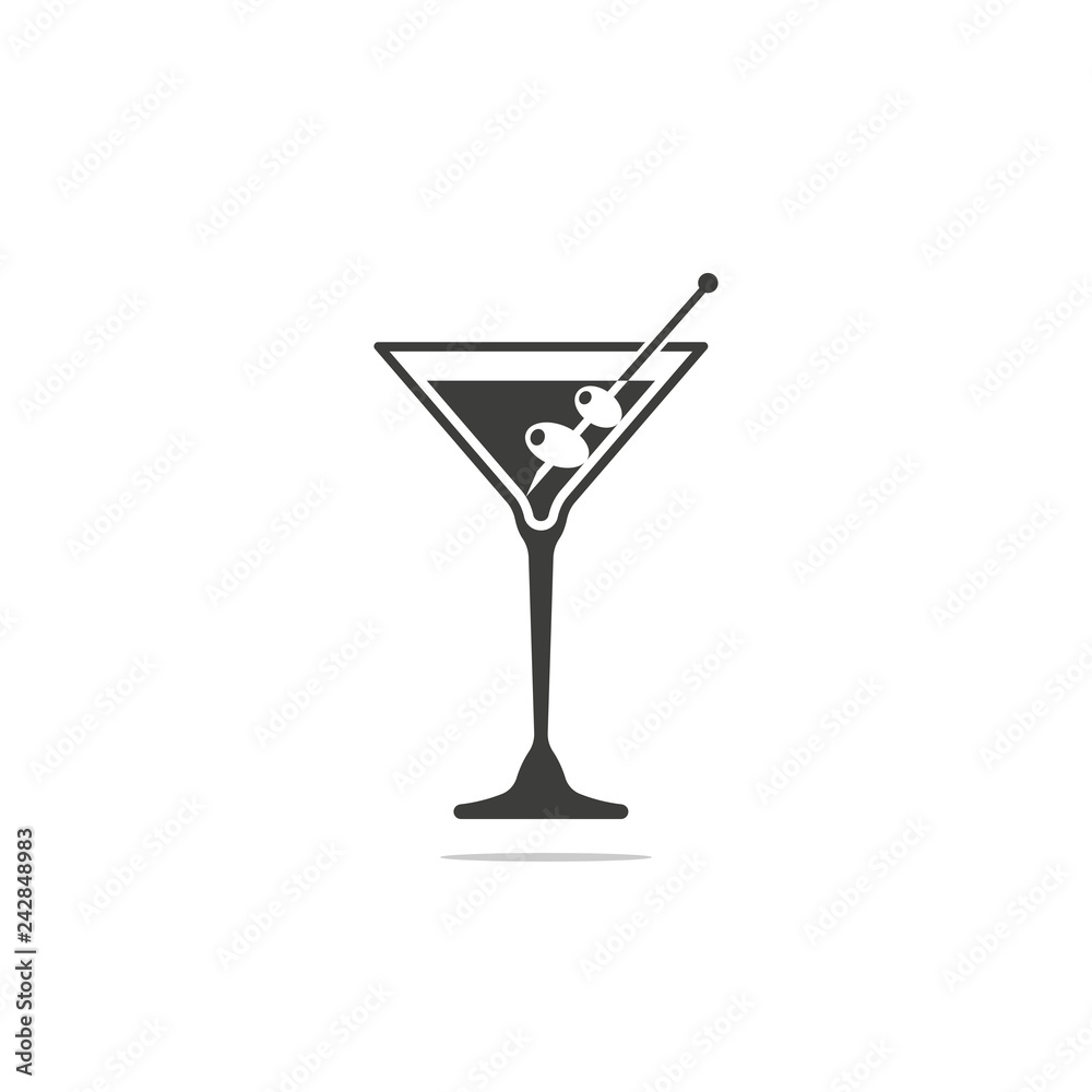 Monochrome vector illustration of icon martini with olive isolated on white background.