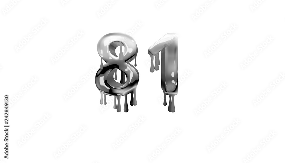 silver dripping number 81 with white background silver dripping number 81 with white background