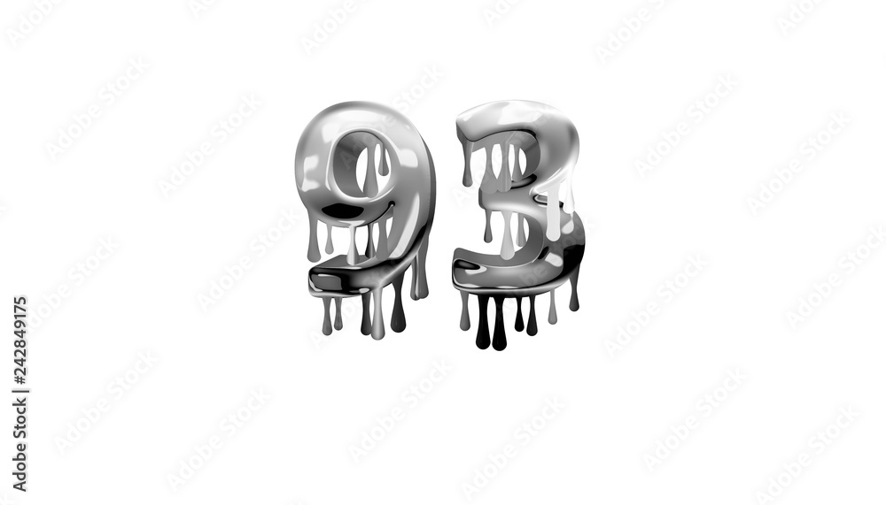 silver dripping number 93 with white background silver dripping number 93 with white background