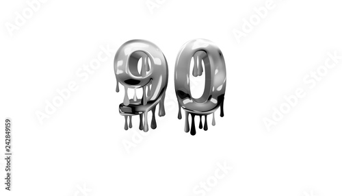 silver dripping number 90 with white background