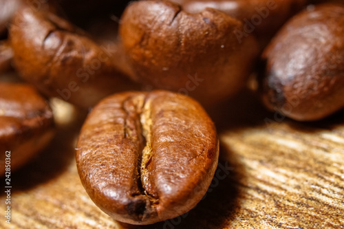 Extreme macro photography of fresh roasted coffee beans