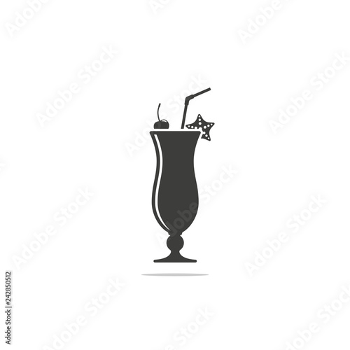 Monochrome vector illustration of cocktail icon with tubule isolated on white background.