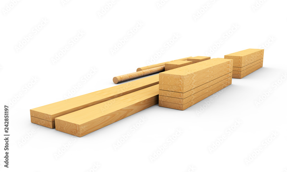Sliced Lumber from the log. 3d illustration Stack of wooden bars Sliced Lumber from the log. 3d illustration Stack of wooden bars