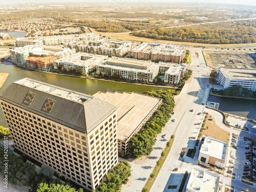 Top view waterfront downtown Las Colinas, an upscale, developed area in the Dallas suburb, Texas, USA photo