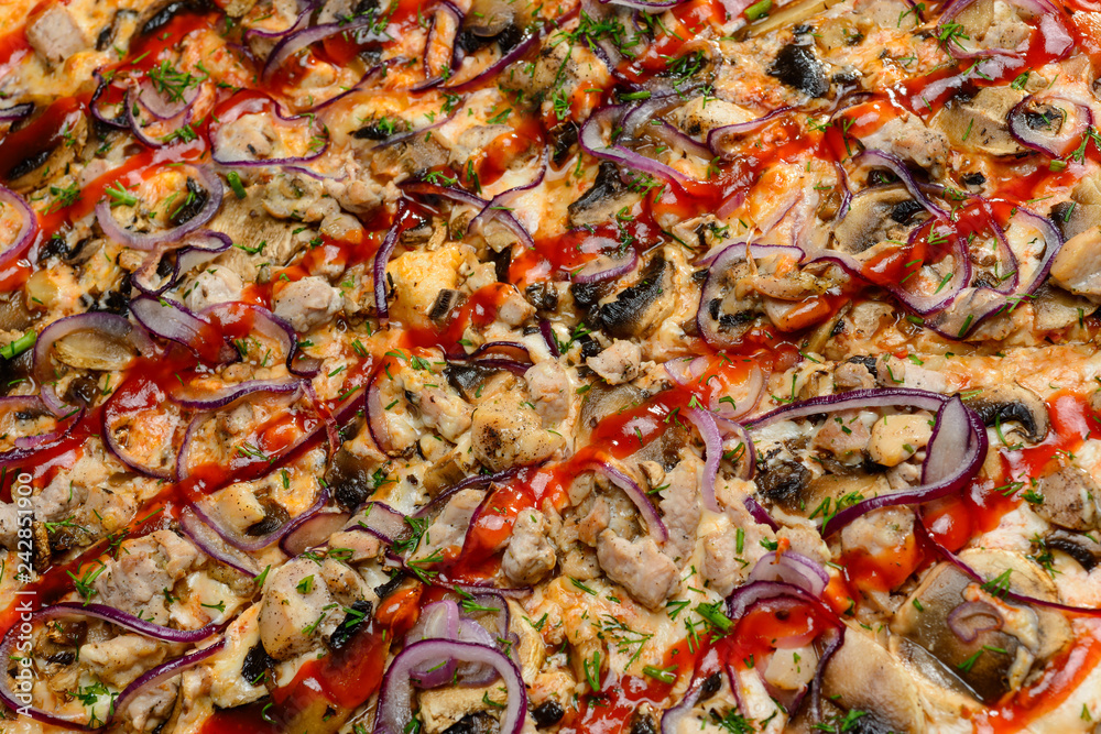 Pizza close-up, shallow depth of field Pizza close-up, shallow depth of field