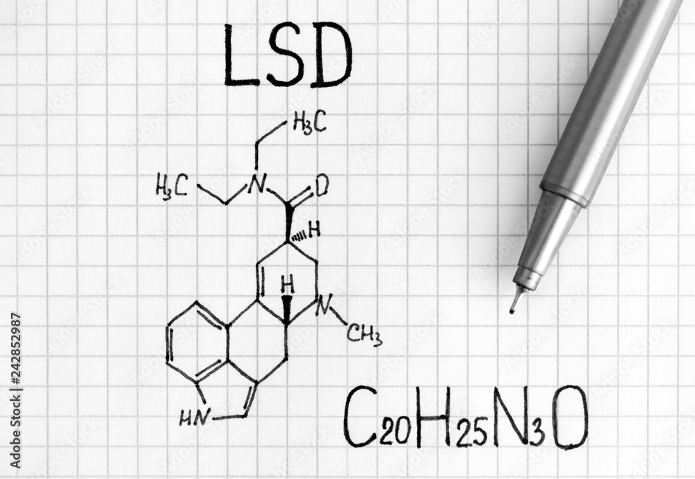 Chemical formula of LSD with black pen. Chemical formula of LSD with black pen.