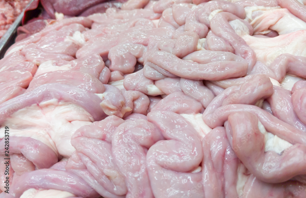 Fresh chitterlings of the oganic pig. Fresh chitterlings of the oganic pig.