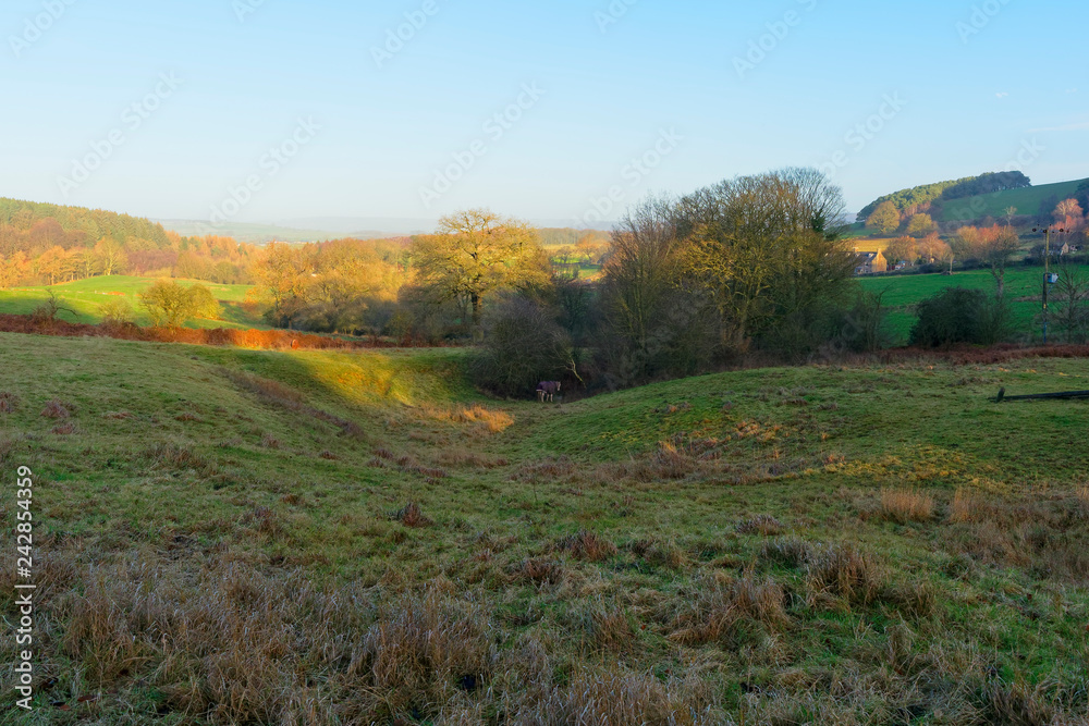 Over the hills and fields of the Peak District near Birchover in Derbyshire