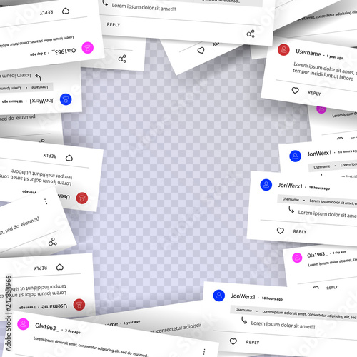 Template of comments. Leave a comment on the video. Reply to comment. template for feedback on the site.To make me like it. Vector illustration isolated on transparent background
