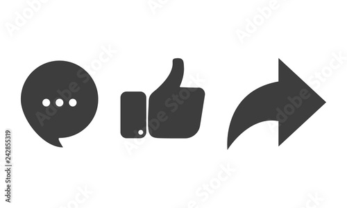 Like Comment Share icon set. Thumbs up repost and comment. button icons for social media notification or media repost
