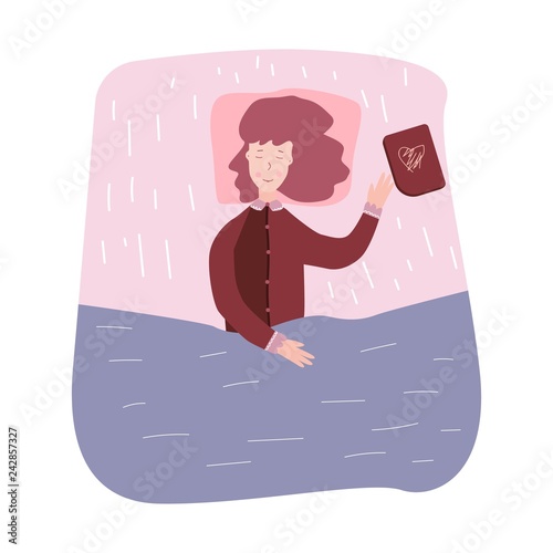 Woman sleeping and dream. Girl fell asleep reading books.