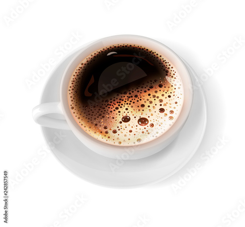 White cup of coffee. View from above. Vector illustration on white background.