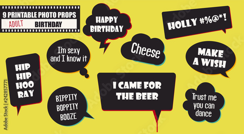 Adult birthday party photo booth props vector elements.
