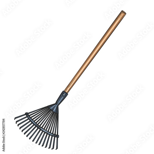 Garden rake icon, cartoon style.