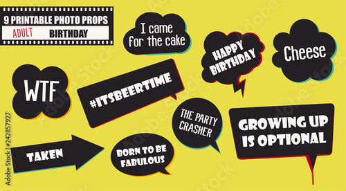 Photo booth props set vector illustration. Collection of quotes