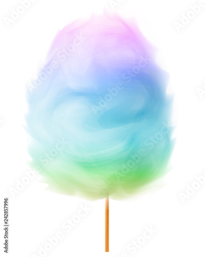 Tricolor realistic cotton candy, different tastes.Isolated on white background.