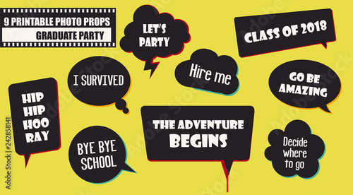 Graduate party photo booth props vector elements