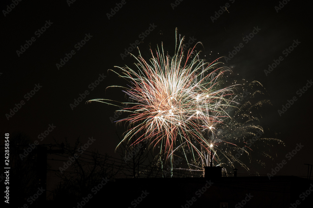 Fotografie Fireworks in the dark sky.