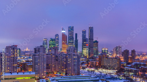 Lights of the night city center of Moscow in winter. Arial view of the business center Moscow City © alhim