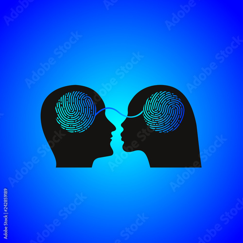 Man and woman related thread, couple icon, lovers, couple relationship, marriage psychotherapy, family therapist logo, two profiles. Vector illustration