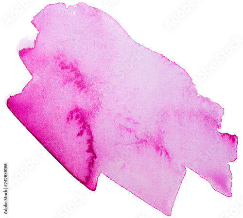 Pink purple colorful watercolor hand drawn stroke isolated paper grain texture stain on white background for design, decoration. Abstract artistic shape element photo