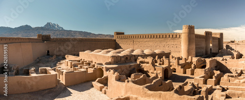 Panoramic view of an adobe castle Rayen close to the town Kerman under mountain Haraz, Iran