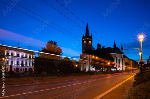 Obraz na plátne Night view of the central square with Cathedral of Saint Nicholas in Presov