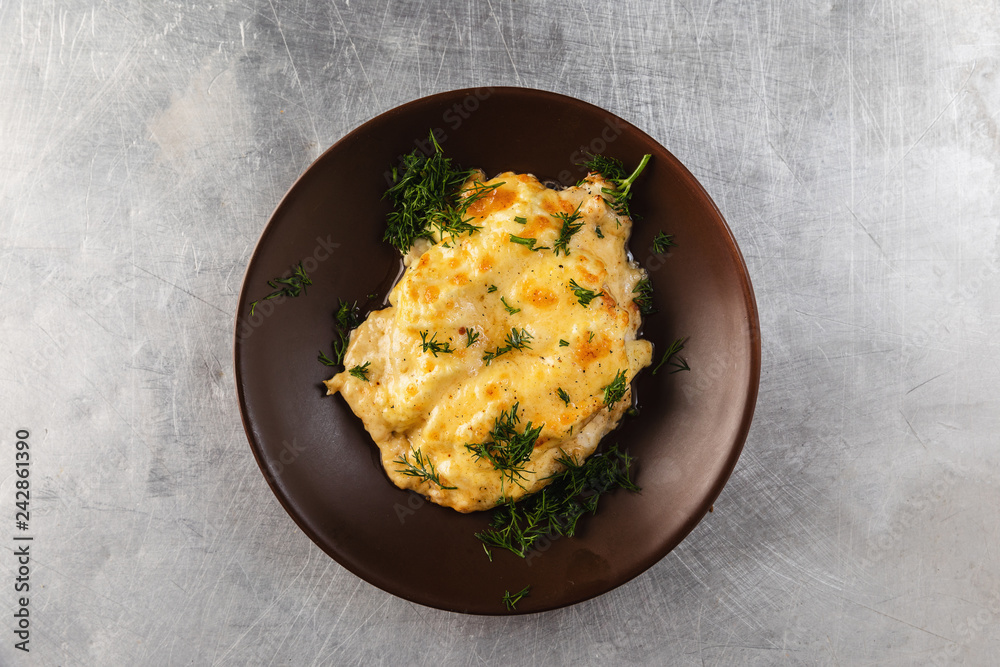 delicious chicken filles pineapple, baked in the oven and topped with melted cheese delicious chicken filles pineapple, baked in the oven and topped with melted cheese