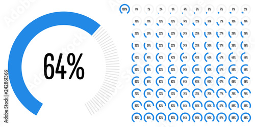 Set of circular sector percentage diagrams (meters) from 0 to 100 ready-to-use for web design, user interface (UI) or infographic - indicator with blue