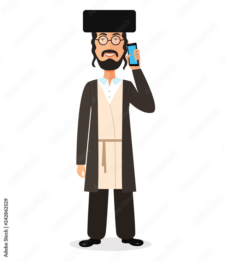 Jewish flat man talking on the phone vector flat isolated on white 