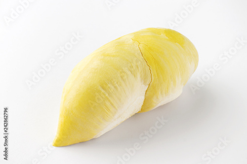 Fresh cut durian on a white background, king of fruit from Thailand, close up with Clipping Path