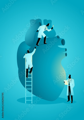 Team of doctors diagnose human heart. Cardiologist Concept