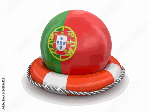 Ball with Portuguese flag on lifebuoy