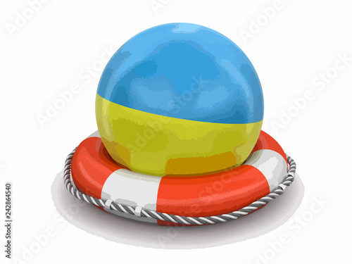 Ball with Ukrainian flag on lifebuoy