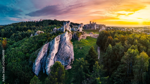 An epic panorama of medieval castle ruins located in Ogrodzieniec, Poland