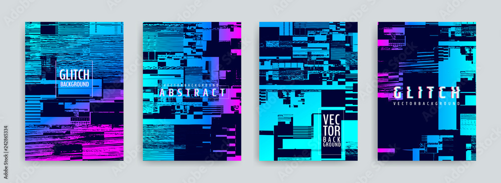 Set of abstract background cover designs. Screen error effect. Failure ...