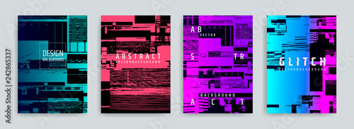 Set of abstract background cover designs. Screen error effect. Failure. Vector graphics. Abstract background strokes. Editable color