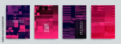 Set of abstract background cover designs. Screen error effect. Failure. Vector graphics. Abstract background strokes. Halftone effect